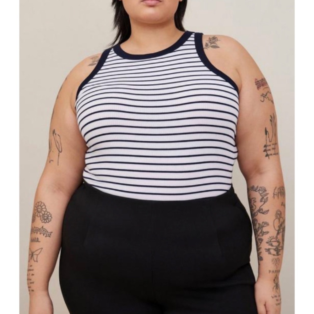 🆕 Super Soft Blue Striped Ribbed High Neck Tank Top 3 3X 22 24 NWT Torrid New!